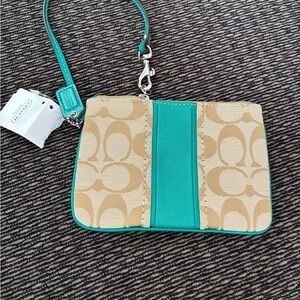 Coach Beige and Turquoise Wristlet